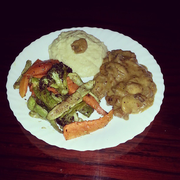 One of my Dinner Meat Picatta, Mashed Potato, roasted Veg